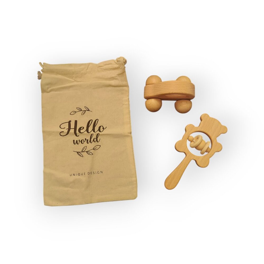 Wooden Rattles and Grasping Toy Set High Quality 3-6 Month Baby Shower Open Box